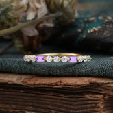 Unique Natural Amethyst Wedding Band Half Eternity Stacking Ring